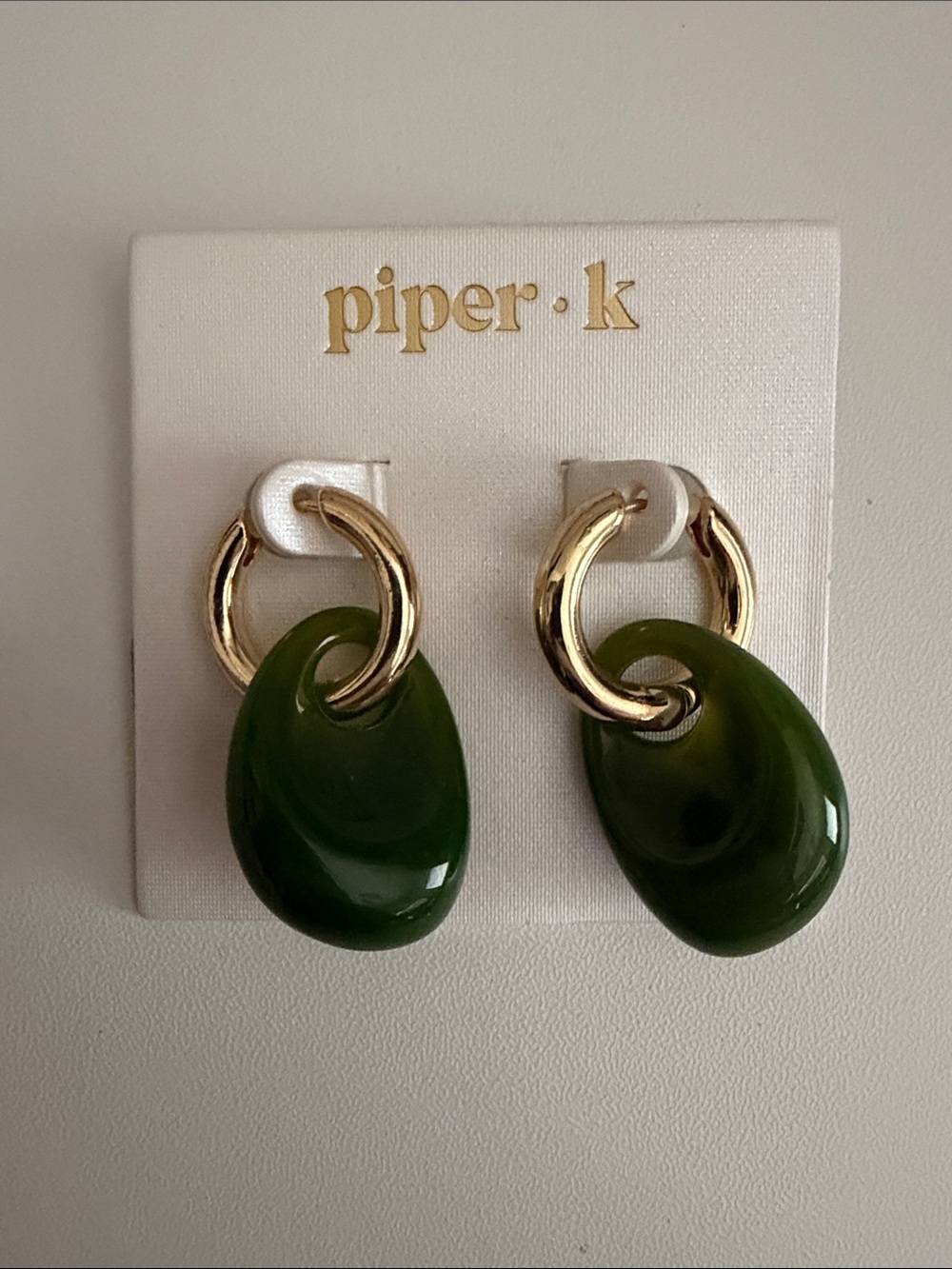 Piper Olive Green Resin Drop Earrings with Gold Hoops